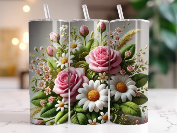 3D Flowers Faux Embroidery Tumbler Wrap